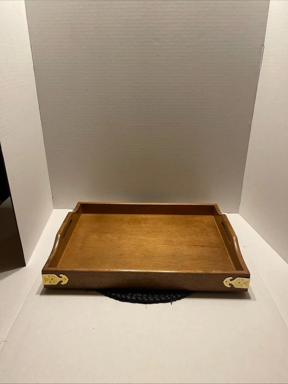 Bombay Wood Serving Tray with Brass Accents - Brown vintage